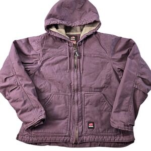 Berne Jacket Womens L Purple Hooded Lined Insulated Canvas Workwear Zip Pockets